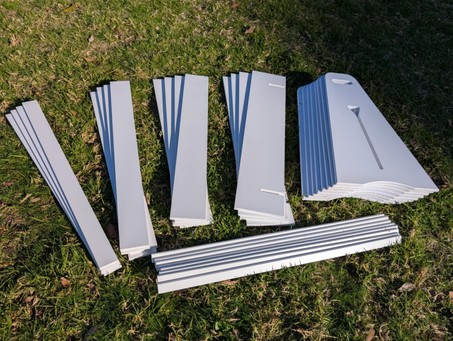 flat lay of full set of PVC foam board flyball jump – lightweight, durable, white, full set 