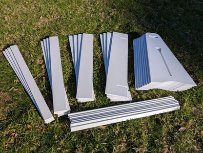 flat lay of full set of PVC foam board flyball jump – lightweight, durable, white, full set 