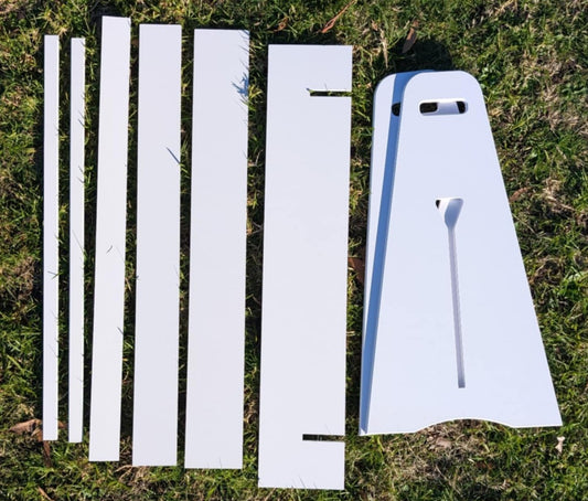 set of PVC foam board flyball jump – lightweight, durable dog flyball jumps, flatlay, white